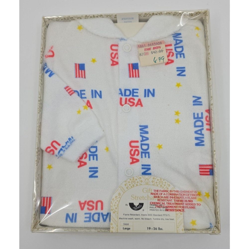 Vintage Made in U.S.A Sleeper Pajama Large Unisex Button Footed USA 9 12 Months